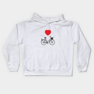 Bicycle silhouette and red heart Kids Hoodie